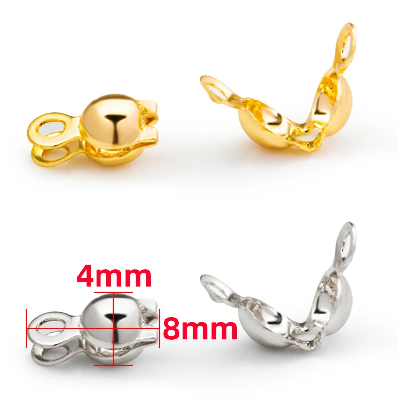 LQ Industrial Clamshell 200PCS 4x7mm/0.16 X 0.28inch Crimps Beads End Clasp Connector Bead Tip Cord Ends Knot Cover With 2 Closed Loops For Bracelet Necklace Jewelry Making DIY Craft Silver