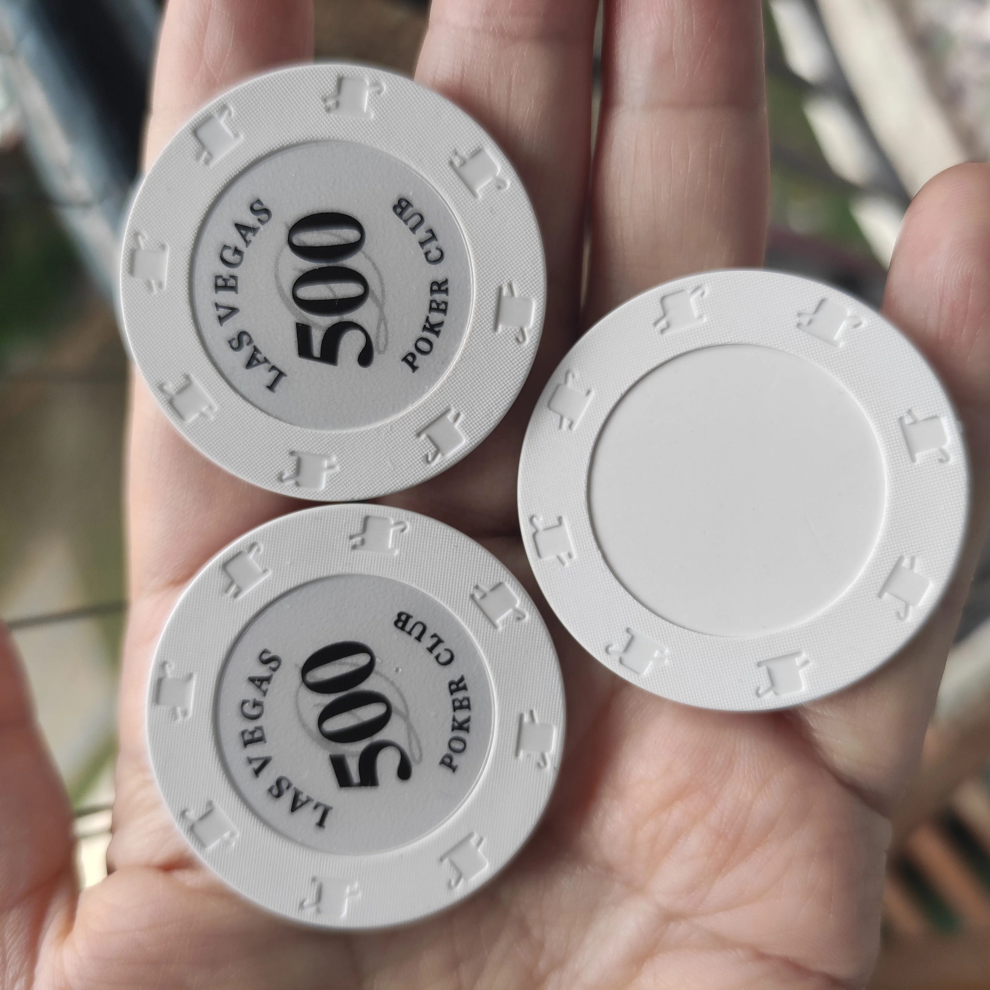 Customizable White Ceramic Poker Chips 9.5G - Hybrid Top Hat and