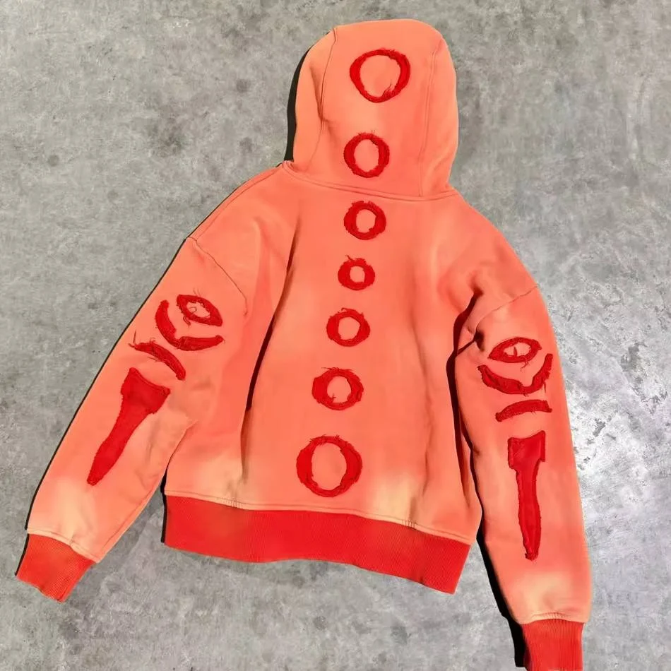 Custom Acid Washed Zipper-Up Hoodie Men 100% Cotton French Terry Oversized Fit Embroidery Patchwork Print Sunfaded Drop Shoulder gallery 2