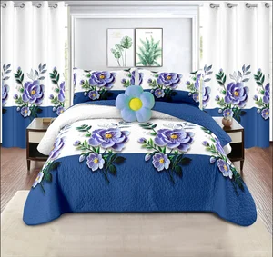 Wholesale Price 10 Pcs Quilted Sheet Sets Bedspread Bedding Set with Curtains king Size for All Season Bed Cover 10 Pieces