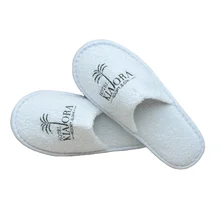 Wholesale Luxury Custom Disposable White Cotton Terry Hotel Slippers with embroidery logo for 5 Star Hotels