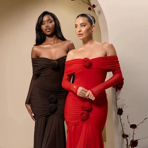 2025 Spring/Summer Fashion Sexy Off Shoulder Pleated Long Dress New Hot Sales Floral Slim Dress