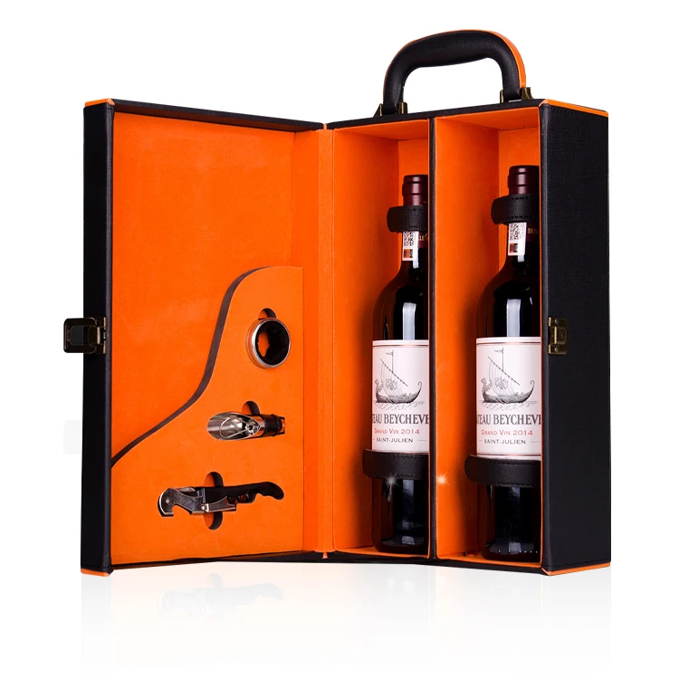 Pu Leather Wine Box Christmas Packaging Double Wine Glass Bottle T Set With Wine Accessories