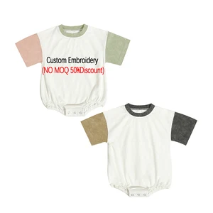 High Quality Summer Short Sleeve Kid Bodysuit Splicing Contrasting Colors Accept Embroidery Baby Romper