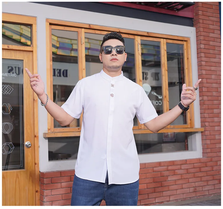 Camisa de manga corta para hombre de talla grande bordada con