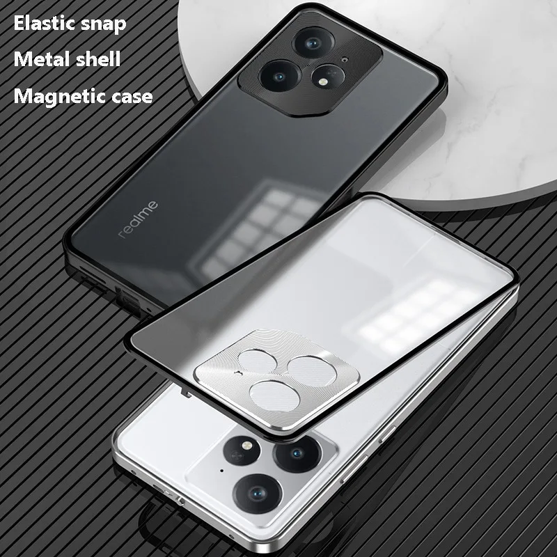 Elastic Snap Magnetic Metal Bumper Frame Case for Realme Neo 5G  Clear Frosted PC Lens Protector Back Cover