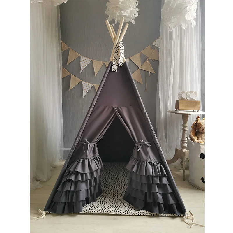 Luxury Large Canvas Teepee Tent with Lace Window Indian Play Tipi Tent House Children Tipi Tee Pee Toy Tent for Kids manufacture