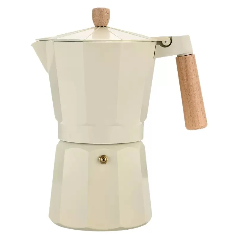 Portable Grey Aluminum Moka Pot Coffee Maker with Lid Large Capacity 300ml Bohemian Design