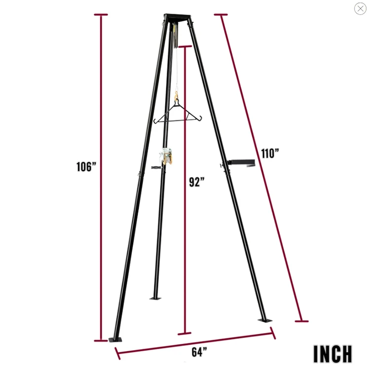 JH-Mech Tripod Game Hoist With 500Lb Capacity Deer Hanger and Complete Hoist Kit Portable Deer Hoist Tripod