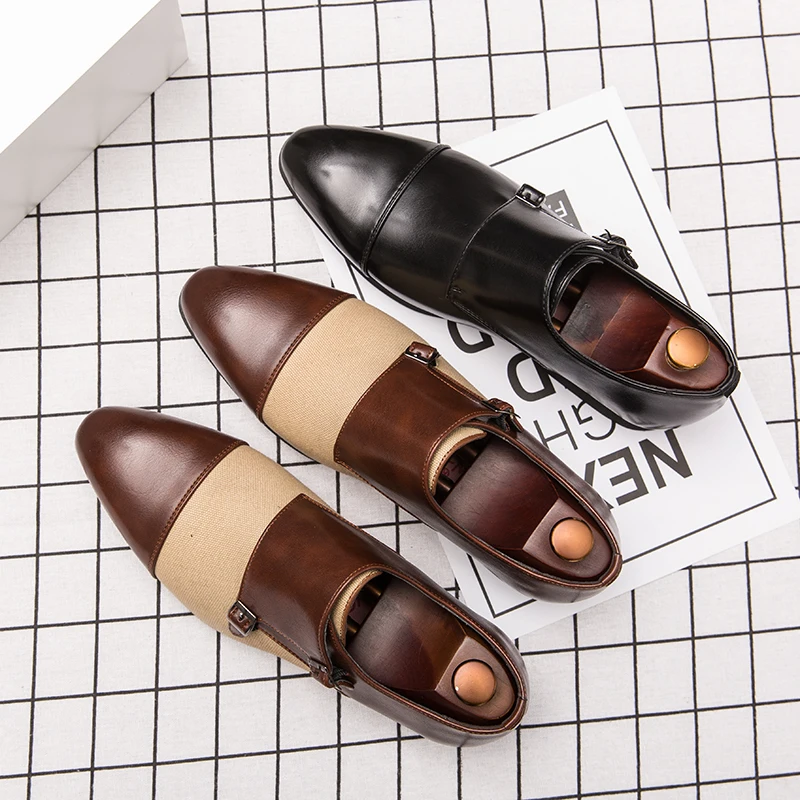 Point Toe Plus Size Casual Oxford Slip on Wedding Formal Men Monk Strap Dress Shoes