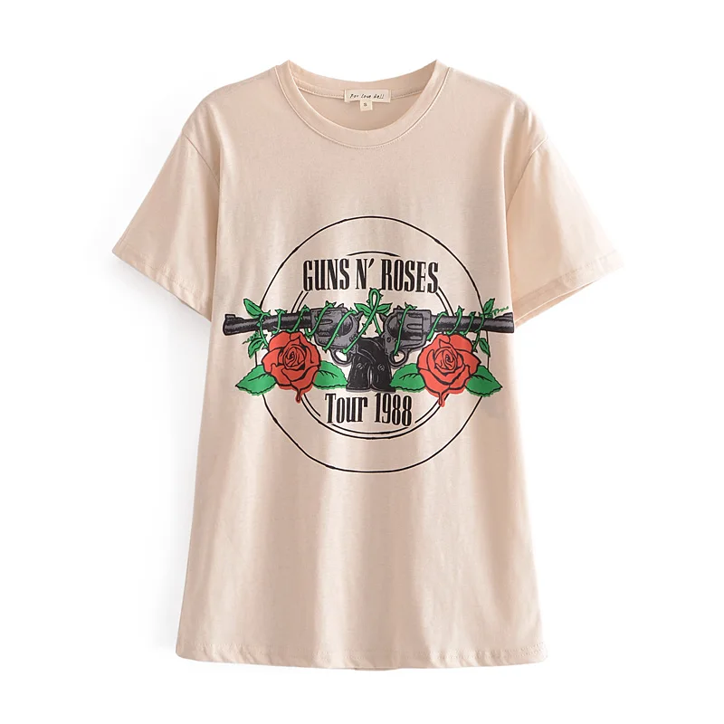 Printed Crew Neck T-shirt, Beige