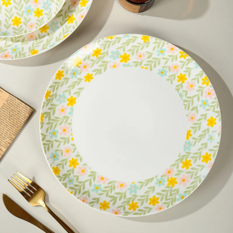 product wholesale porcelain round shape serving wedding party plate dinnerware flower pattern design porcelain ceramic dinner set-4