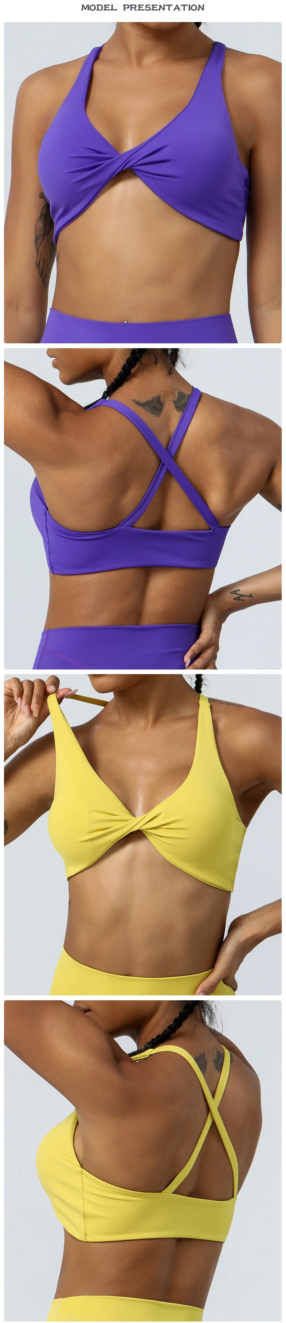 product super comfort quick dry sexy custom logo twist gym bra for women yoga wear girls classic cross back yoga padded sports bra-57