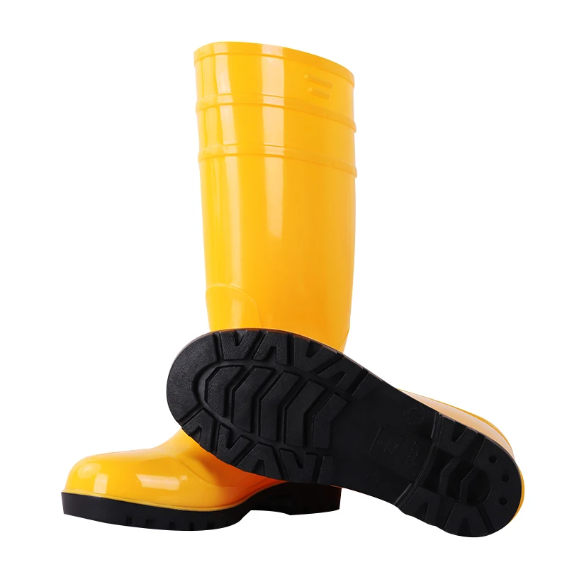 Steel Toe High Heel Rain Boot Gumboots Yellow Pvc Work Design Waterproof Wellington Farm Rain Boots