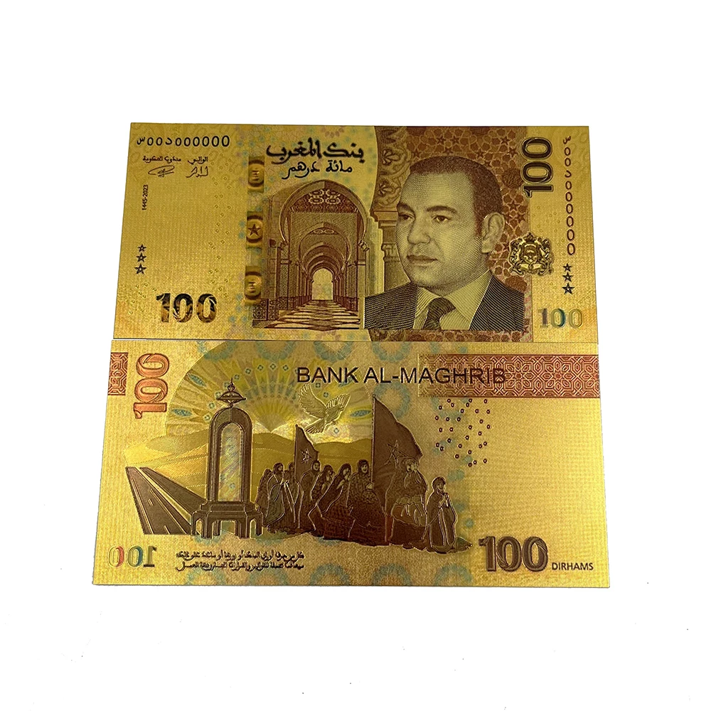 Free Shipping Not Currency Metal Craft Waterproof Morocco Money PVC 24k Gold Foil Plated Bank Note Money Banknotes