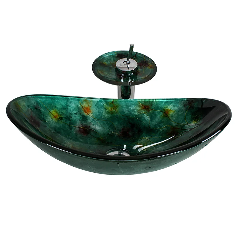 Hot Sale Hotel Bathroom Boat Shaped Tempered Glass Vessel Sink of China Bathroom Sanitary Ware