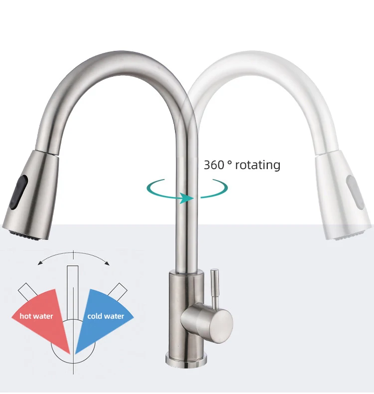 Wholesale Cheap Tapware Kitchen Faucet 304 Stainless Steel Pull Down