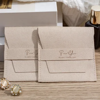 Wholesale 8*8cm Microfiber Envelope Jewelry Pouch Custom Logo Textile Packaging for Rings Bracelets Necklaces
