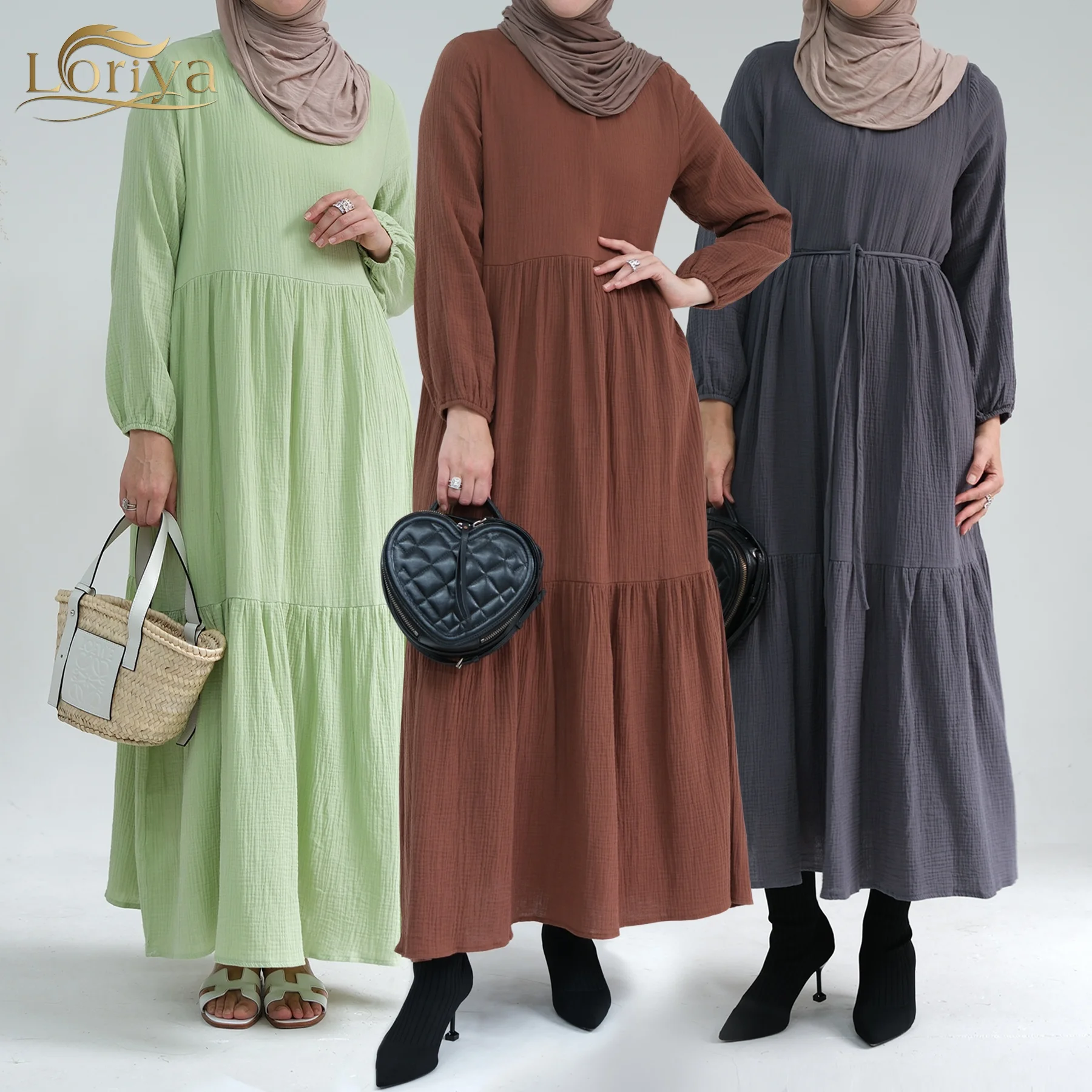 2026 Loriya New Design Abaya Abaya Women Muslim Dress Cotton Long Sleeves Women Dresses Abaya Women Muslim Dress Turkey