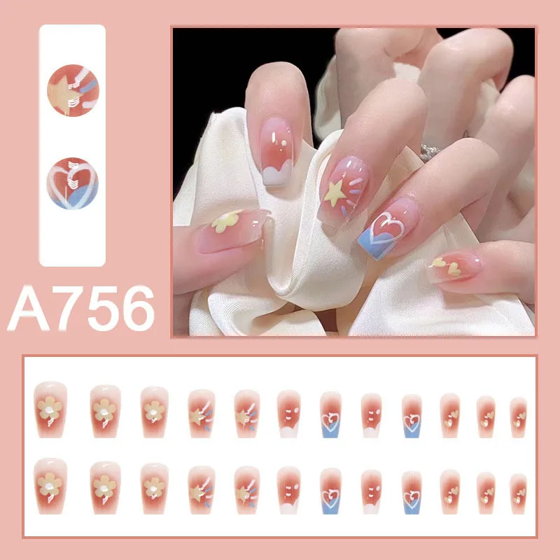 24pcs/set Wholesale Fake Nail Handmade Artificial Fingernails Full ...