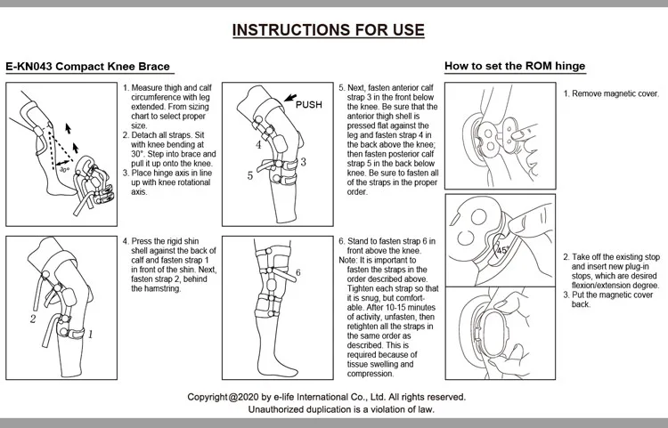 E-life E-kn043 Adjustable Knee Joint Brace Rom Hinge Control Acl Knee ...