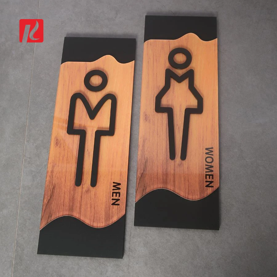 Custom Restroom Sign Acrylic Stainless Steel Bathroom Toilet Washroom Door Sign Self-adhsive Unisex Men Women Restroom Logo Sign