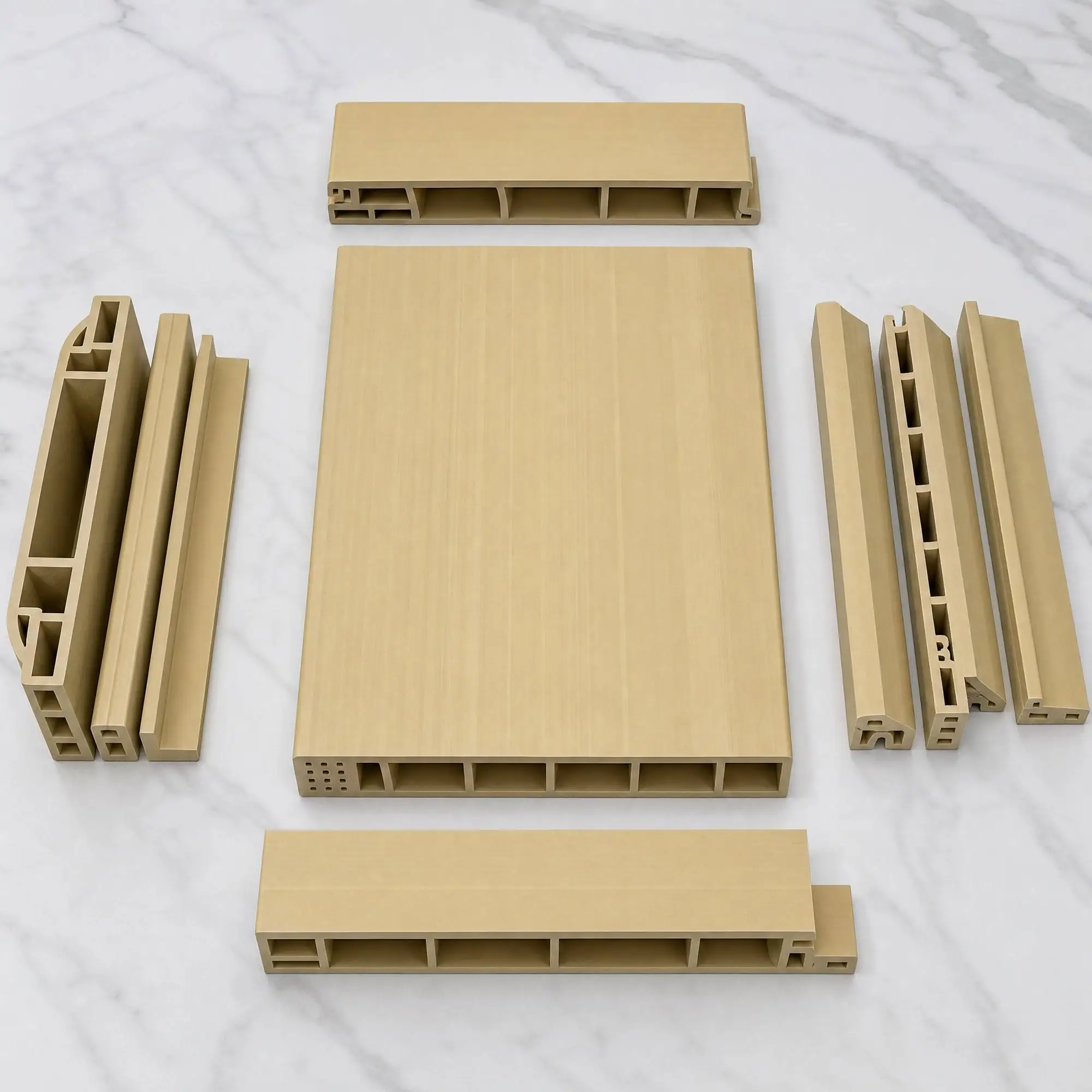 Custom WPC Interior Door System Hollow Core Multi-Chamber Waterproof Moulded Panel Frame and Casing Factory Direct