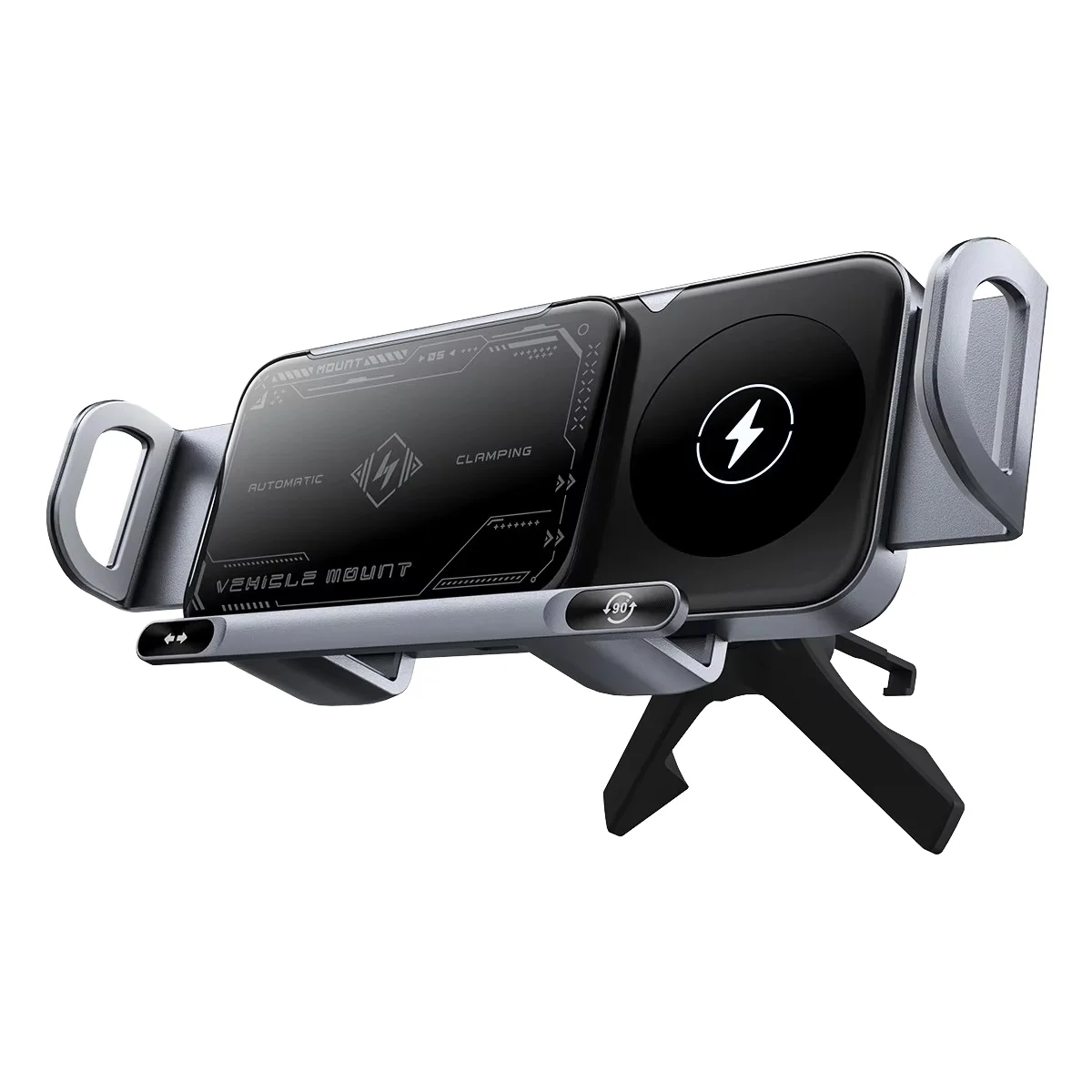 New Products Rotation Electric Gravity Automatic Clamping Folding Screen Phone Charger Holder Magnetic Car Wireless Charger Gift