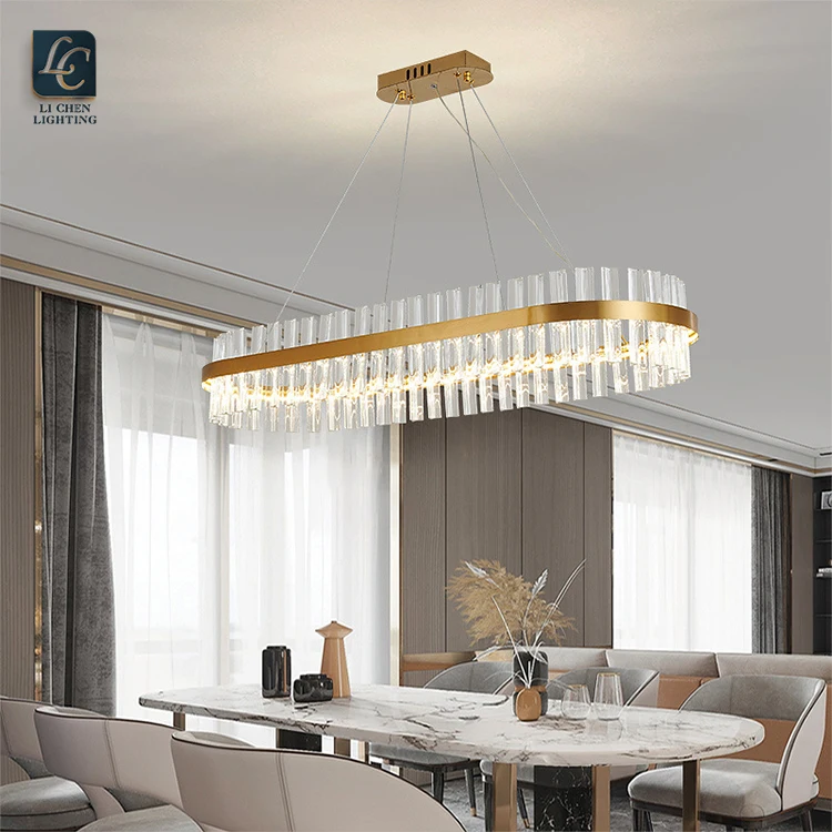 P0019 Modern Linear Stainless Steel Chandelier – Rectangular Glass Pendant Light for Dining Table
