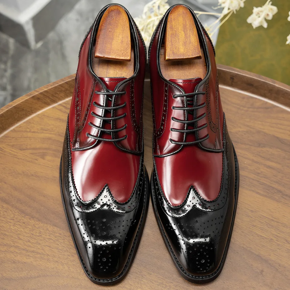 chinese dress ladies Oxford Shoes Horsehide Lace-Up Handmade Leather Shoes for Men Goodyear Welted Retro Style Washing Process Brown / US 9 / UK 8 / EU 42 main image 1