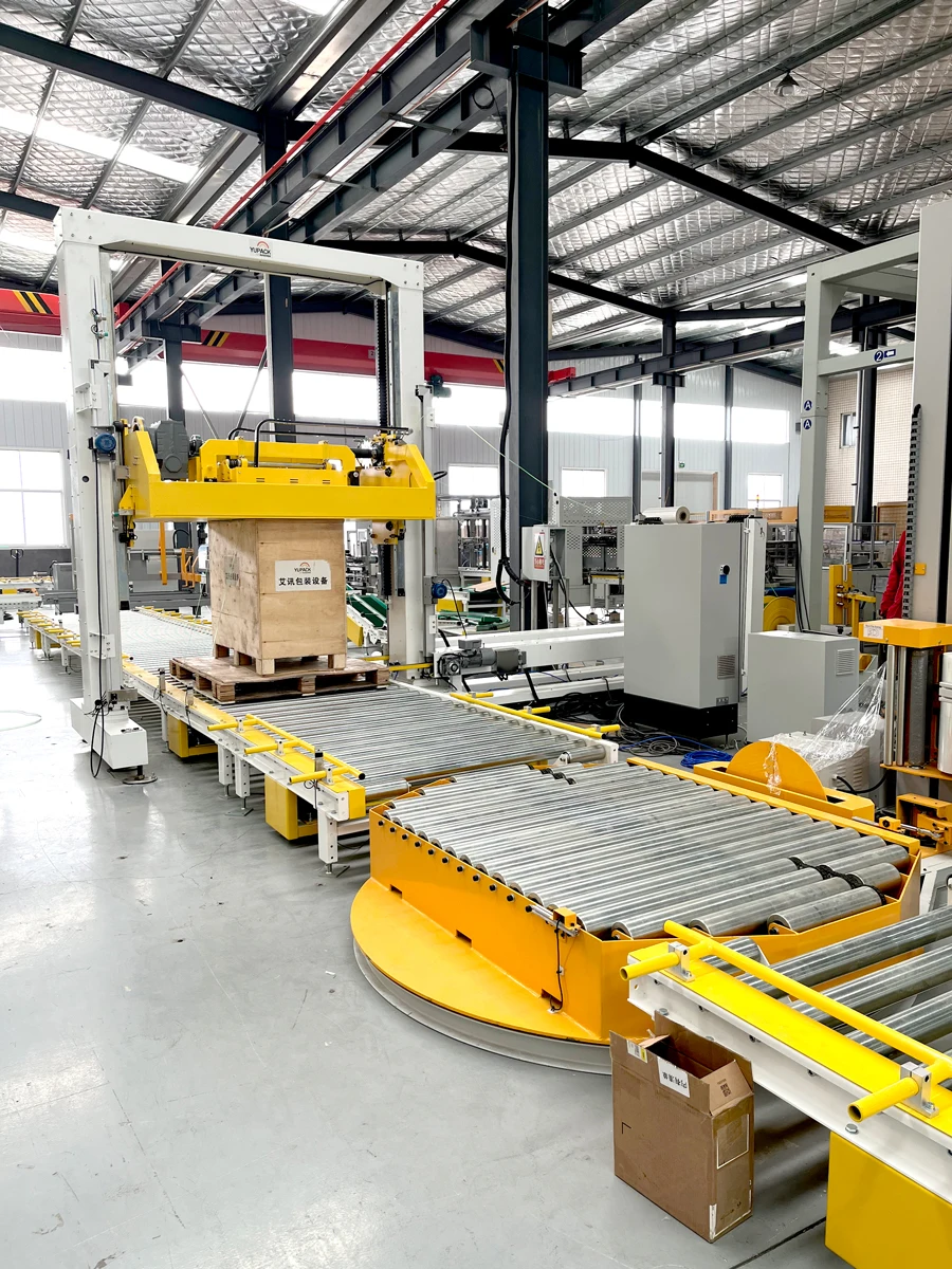 Automatic Pallet Packing System Film Stretch Wrapping Machine and Strapping Machine With Double Strapping Head Top Press