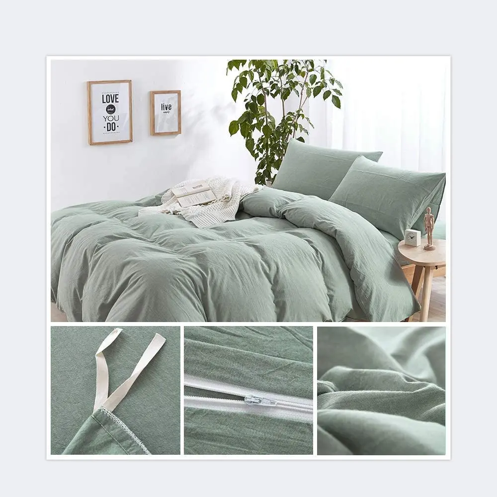 Best-selling Modern Custom Solid Green Duvet Cover Set Queen 100% Cotton Bedding Set Full Hotel Luxury  Comforter Cover Set supplier