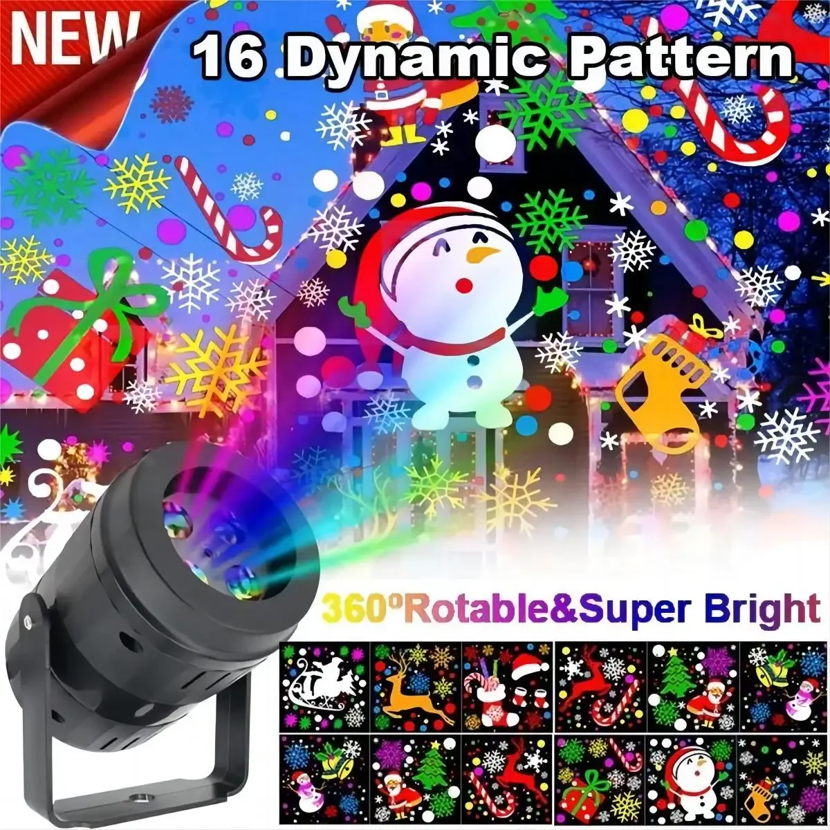 USB Powered Indoor LED Fairy Light Projector 16 Pattern Dynamic Projection Night Lamp for Bedroom Party & Christmas Decor