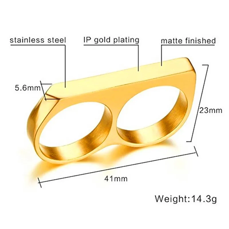 Hip Hop Two Finger Rings 18k Yellow Gold Plated Fashion Novelty Mexican Biker Double Finger Ring for Men