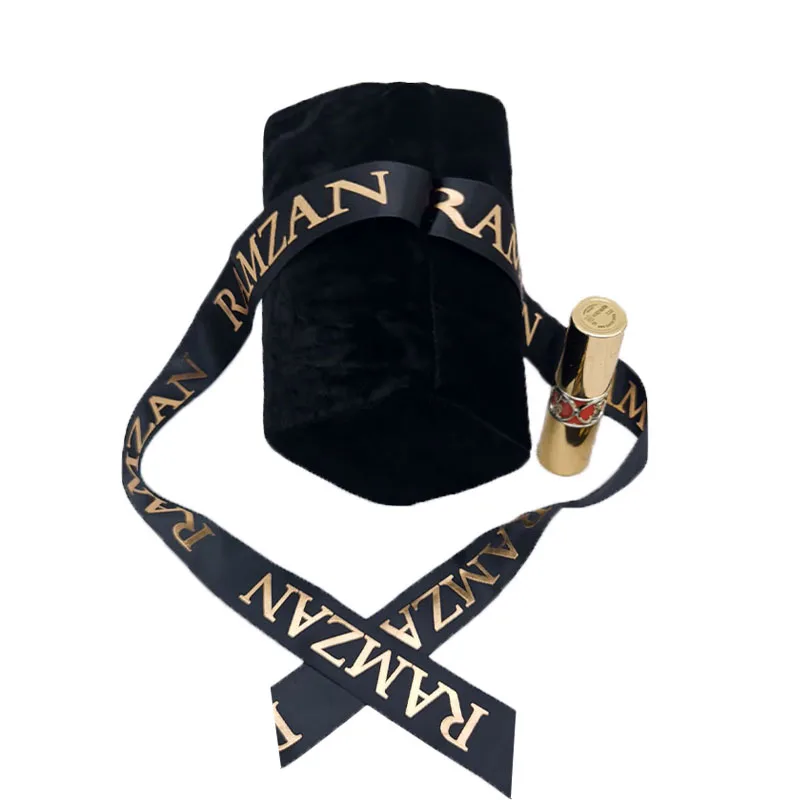 Custom Logo Square Bottom Black Jewelry Pouches Drawstring Velvet Dust Bags With Ribbon For