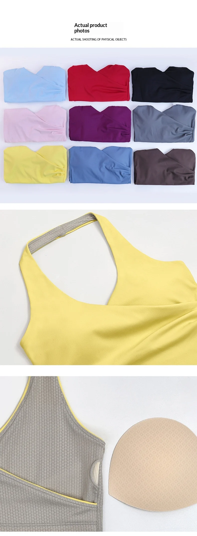 Womens V Neck Halter Yoga Tank Built-in Padded Cups Breathable Polyamide Sleeveless Fitted Activewear — detail