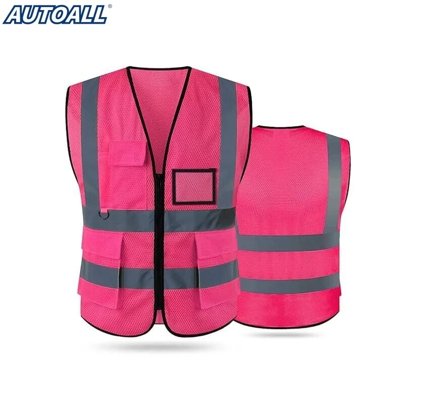 Multiple Pockets Class High Visibility Reflective Pink Safety Vest Men  Women Work Construction Vest Meets ANSI Standards