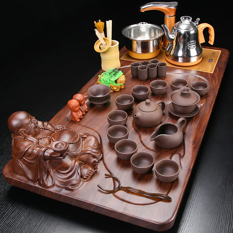 Chinese Famous Wooden Tea Tray,Kongfu Tea Set With Tea Pot,Cups And All