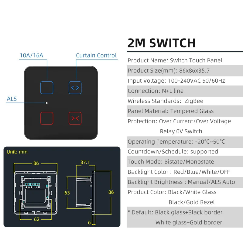 For Tuya Smart Life Zigbee Application Control Glass Touch Switch for India Standard 8M Home Multifunctional Combination 10A 240