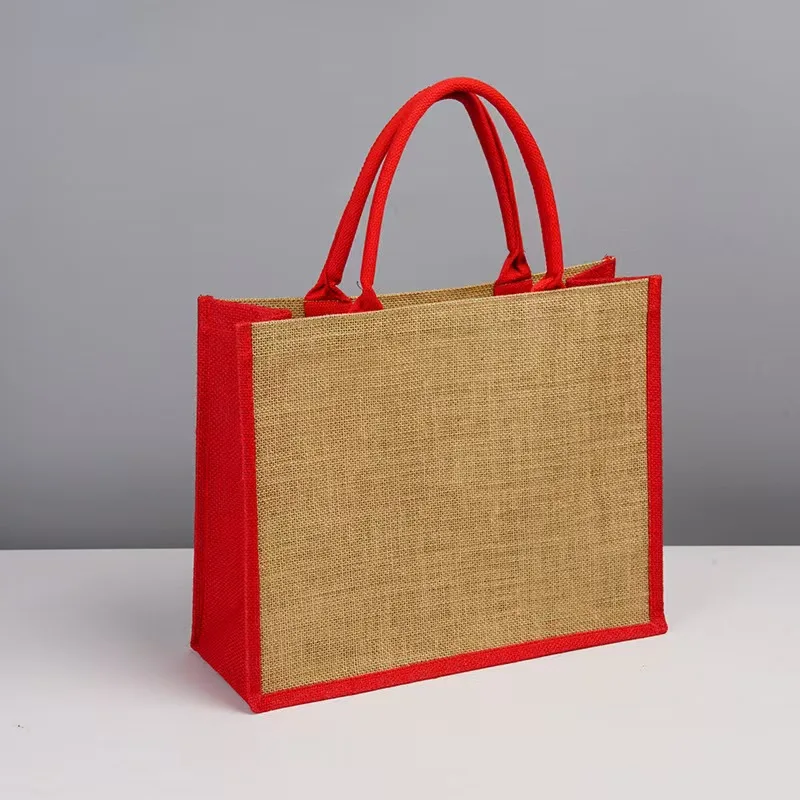 Custom Logo Silk Screen Printed Natural Black Jute Sack Burlap Shopping Bag for Anniversary Wedding Gift Sturdy Handles preview 4