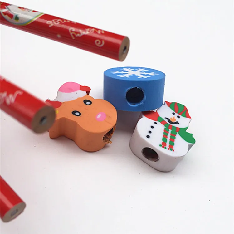 Custom Logo Printed Christmas Gift Eraser Kids School Stationery Pencil Set