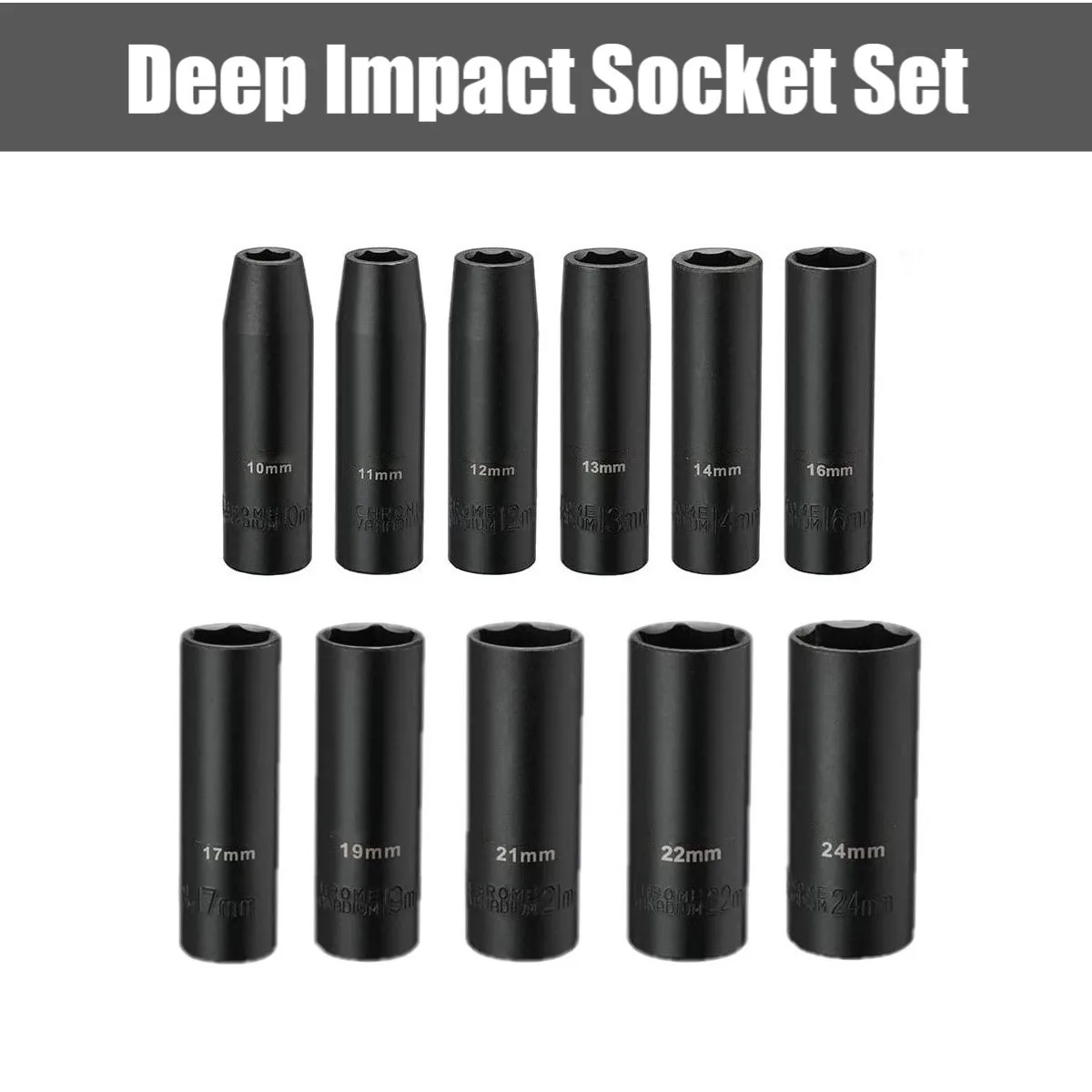 Deep Impact Black Socket Set 11 Pieces Metric Socket Set
