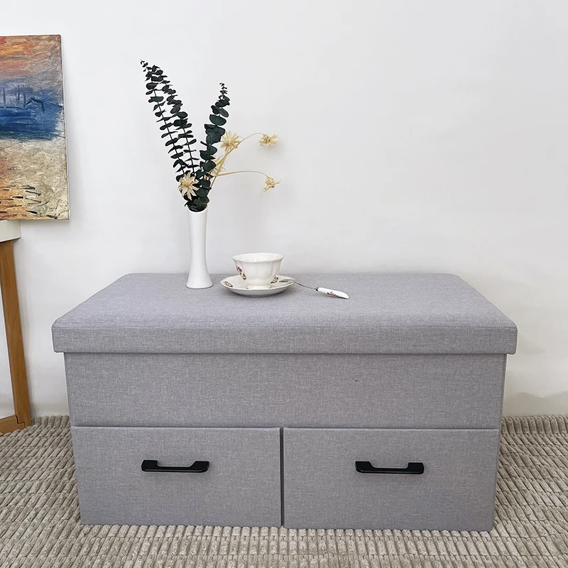 Modern Space Saving Folding Storage Ottoman Bench with Drawers