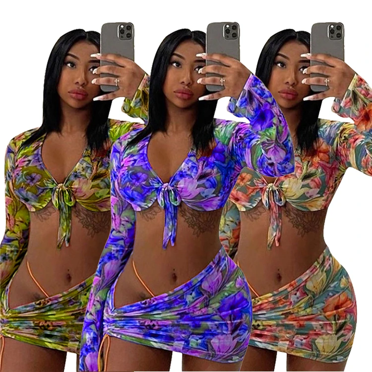 MOEN Crop Top kadin setleri Summer New Clothing Women 3 Piece Skirt Set Women Swimsuit Three Piece Set