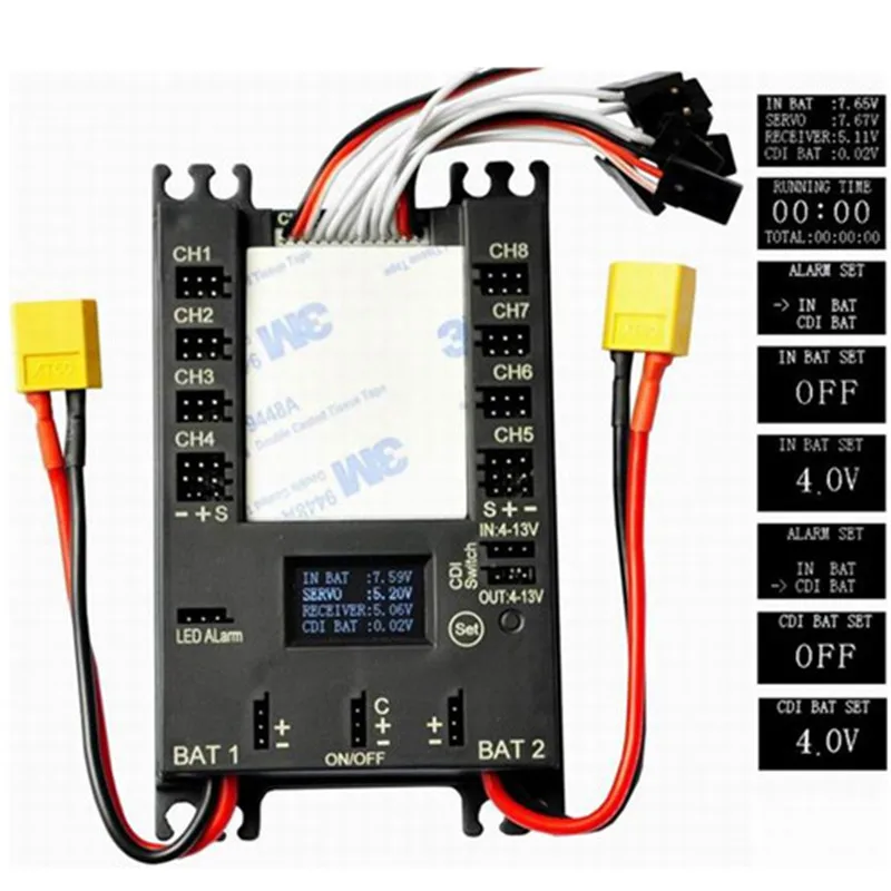 Rccskj 4106 Mini Power DP Pro Mini Servo Section Board 9 Channels Power Box Built 20A BEC and CDI Remote Switch for Gas Plane
