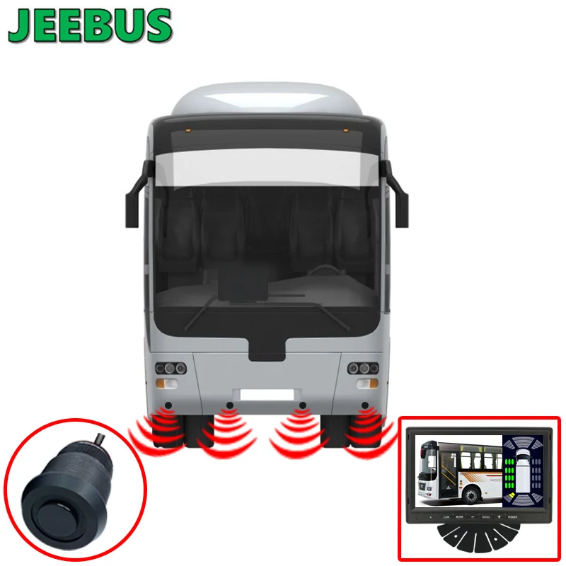 Heavy Duty Backup Reverse Camera with 16PCS Ultrasonic Digital Radar Spot Detection Parking  Sensor Monitoring For Bus