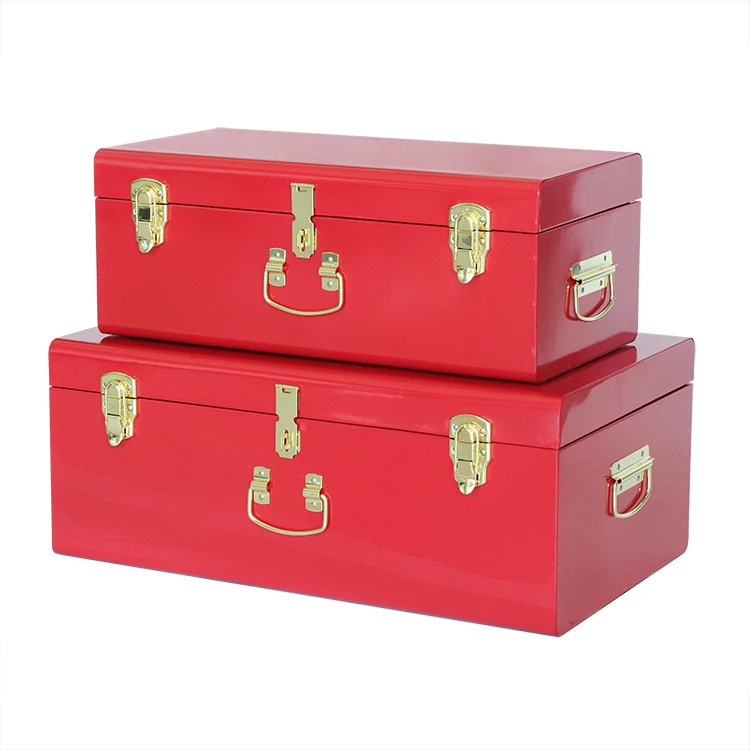 House Metal Storage Trunk Set Of 2 Black Coldrolled Sheet Material