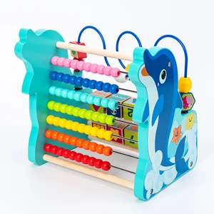 Eco-friendly Materials Children's Blue Dolphin Bead Wrap Abacus Stand Juguetes  Montessori Wood Toys for Kids Boys Girls CE