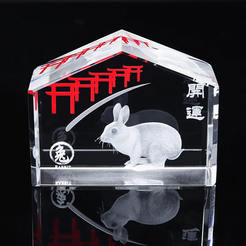 Factory Popular Custom 12 Zodiac 3D Animals Engraving New Design Crystal Block Small Glass Crystal Souvenir Gifts Decor factory