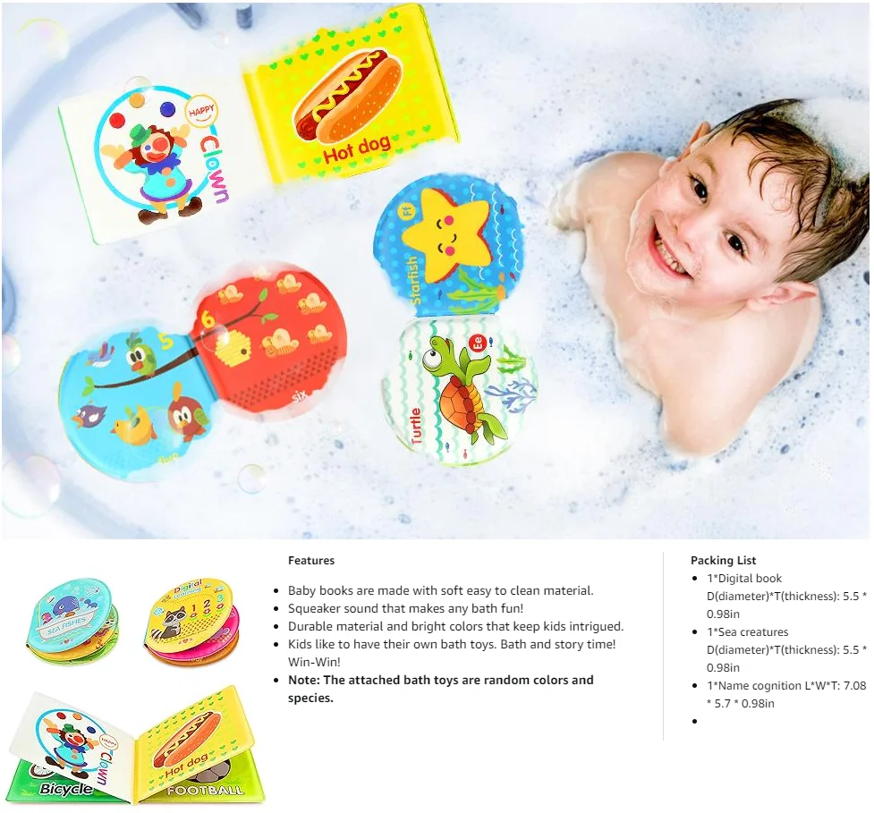 product custom cutesoft peva waterproof baby educational bath book for kids with funny animals child book printing bath book977-23